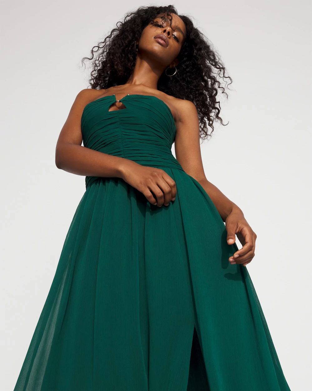 Chiffon Pleated Strapless Gown | White House Black Market